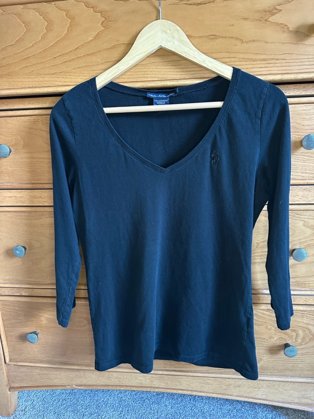 Ralph Lauren Sport  Womens Black V-Neck Pullover Size Large 100% Cotton Preppy